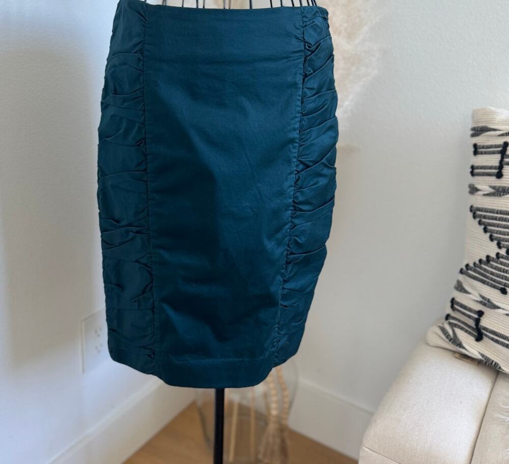 Anthropologie Cartonnier Teal Green Alluring Sway Ruched Side Pencil Skirt Sz 4